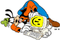 Goofy with a smiley face computer