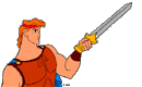 Hercules pointing his sword