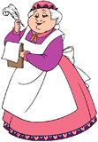 Human Mrs Potts writing with a quill