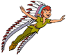 Peter Pan flying with an Indian headdress