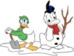 Donald Duck building snowman