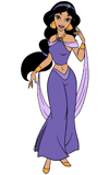 Jasmine wearing a purple dress