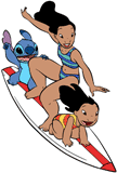 Lilo, Stitch, Nani surfing