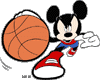 Mickey Mouse dribbling a basketball