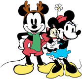 Mickey and Minnie Mouse and Figaro dressed up for Christmas