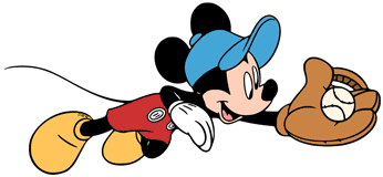 Mickey Mouse catching a baseball in his mitt