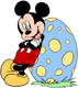 Mickey Mouse leaning against an Easter egg