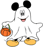 Mickey Mouse dressed as a ghost for Halloween