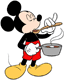 Mickey Mouse tasting soup from a saucepan