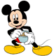 Mickey Mouse eating from a bowl of peanuts
