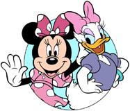 Minnie Mouse & Daisy Duck posing inside a circle