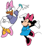 Minnie Mouse and Daisy Duck dancing