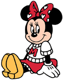 Minnie Mouse wearing a letter shirt
