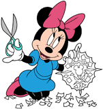 Minnie Mouse cutting a pattern in a paper snowflake