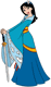 Mulan in blue cloud dress with sword