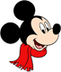 Mickey Mouse wearing a scarf