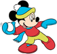Mickey Mouse throwing a snowball