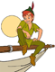 Peter Pan sitting on sail beam