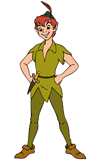 Peter Pan standing with arms akimbo