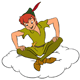 Peter Pan sitting on a cloud