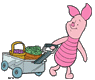 Piglet carrying a cart of vegetables