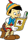 Pinocchio reading a book upside down