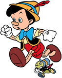 Pinocchio running with Jiminy Cricket