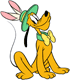 Pluto wearing bunny ears and a bow