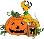 Pluto howling by a pumpkin