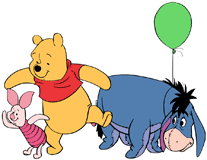 Winnie the Pooh, Piglet and Eeyore with a balloon