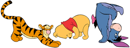 Winnie the Pooh, Tigger and Eeyore stretching