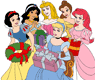Jasmine, Cinderella, Aurora, Belle, Snow White, Ariel