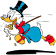 Scrooge running with gold coins
