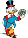 Scrooge fanning himself with dollar bills