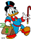 Scrooge carrying bag of money