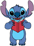 Stitch reading a book