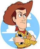 Woody with his arms crossed