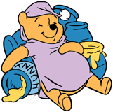 Winnie the Pooh sleeping with his honeypots