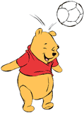 Winnie the Pooh bouncing a ball off his head