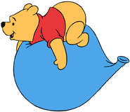 Winnie the Pooh riding a blue balloon