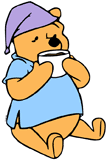 Winnie the Pooh drinking coffee in his nightshirt