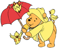 Winnie the Pooh on a rainy day with ducklings