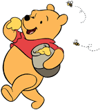 Winnie the Pooh eating honey while walking