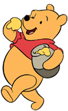 Winnie the Pooh eating honey while walking