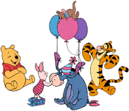 Winnie the Pooh and friends celebrating Eeyore's birthday