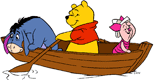 Pooh, Piglet, Eeyore in boat
