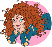 Merida resting on her elbows with her face in her hands