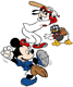 Mickey, Goofy, Donald playing baseball