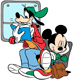Mickey, Goofy on school bus