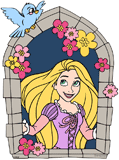 Rapunzel smiling from her window